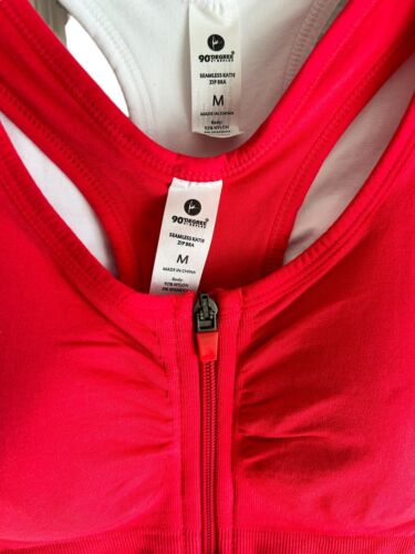 90 Degree By Reflex High Perform. RED/WHITE Full Sup.-Sport Bra Set-Two Size. M