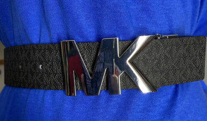 MICHAEL KORS BELT REVERSIBLE BLACK MK LOGO TO SOLID BROWN MK SILVER BUCKLE NICE!