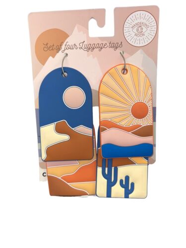 Wandering Moon l 4 pcs Luggage Tags Set l Mountains Views l Circular Rectangular