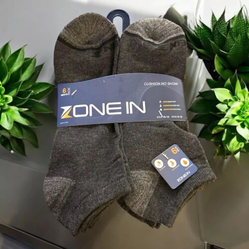 Zone In Athletic Men’s Cushion No Show Socks Supportive Size 10-13 Pack of 6~NWT