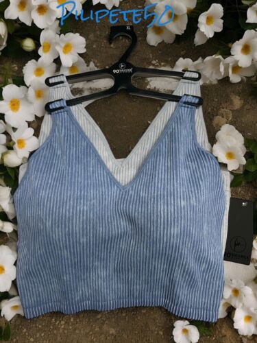 90 Degree By Reflex~Blue/Gray~ Stonewash Seamless Alamo Bra~XLARGE-CUTE