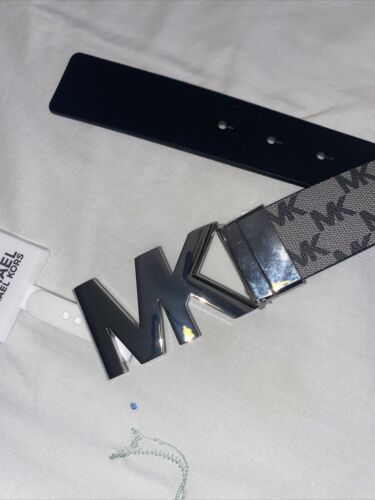 MICHAEL KORS BELT REVERSIBLE GRAY/BLACK MK LOGO MK LOGO BUCKLE SILVER NICE!!!