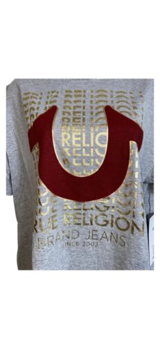 True Religion Tee Shirt  Gray Horseshoe Graphic Loungewear Large "Get It On"!!