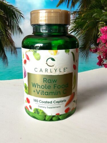 Carlyle Raw Whole Foods VIT C | 180 Coated Caplets | Dietary Supplement | Vegan,