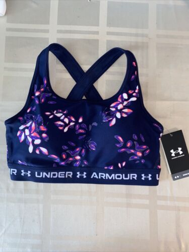 Women's Under Armour Cossback Navy Floral Print Mid Impact Sports Bra~BEAUTIFUL!