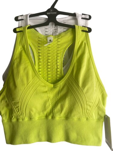 90 Degree By Reflex~Seamless High Octane Perforated~Lime & White Bra Set-2~LARGE