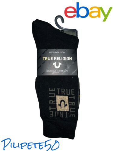 TRUE RELIGION MENS 2 PACK CREWS SOCKS BLACK -HORSESHOE SOCK SIZE 10-13 NWT!