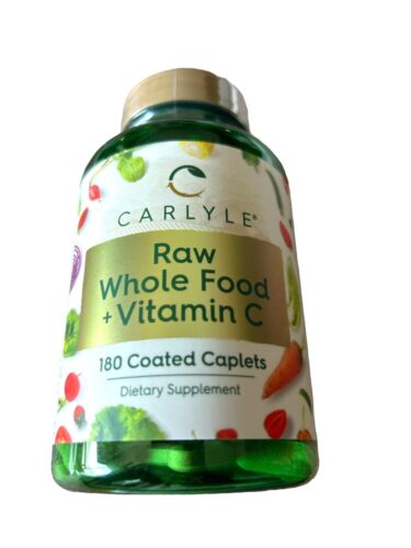 Carlyle Raw Whole Foods VIT C | 180 Coated Caplets | Dietary Supplement | Vegan,