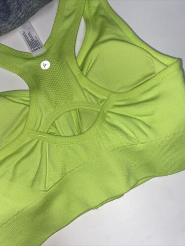 90 Degree By Reflex High Perform. GREEN/GRAY- Zippered Sport  Bra 2 Set- SMALL