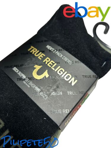 TRUE RELIGION MENS 2 PACK CREWS SOCKS BLACK -HORSESHOE SOCK SIZE 10-13 NWT!