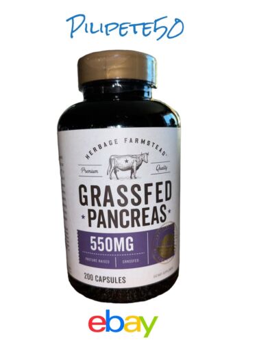 Grassfed Beef Pancreas 550mg 200 Capsules Non-GMO|by Herbage Farmstead~USA Tests