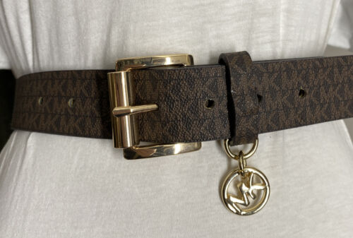 MICHAEL KORS BELT CHOCOLATE MK LOGO WITH MK CHARM GOLD BUCKLE GO! MK!!!