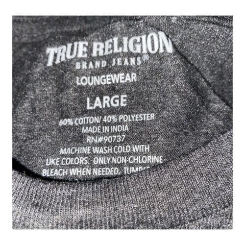 True Religion Gold Script Horseshoe Logo Charcoal Loungewear Tee Shirt Large