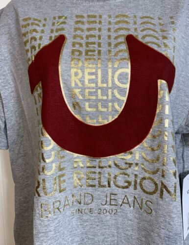 True Religion Tee Shirt  Gray Horseshoe Graphic Loungewear Large "Get It On"!!