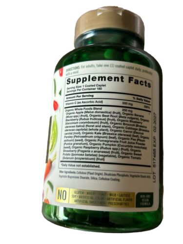 Carlyle Raw Whole Foods VIT C | 180 Coated Caplets | Dietary Supplement | Vegan,