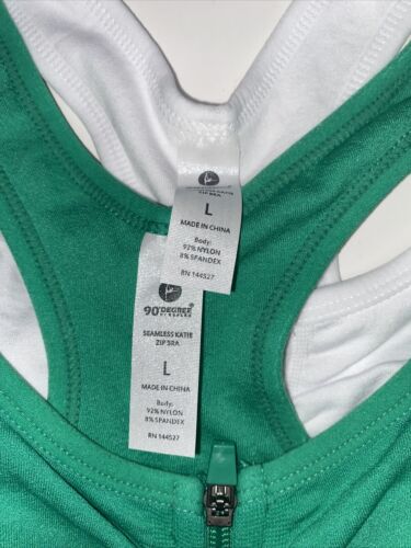 90 Degree By Reflex High Perform. GREEN/WHITE Zippered Sport  Bra 2 Set- LARGE