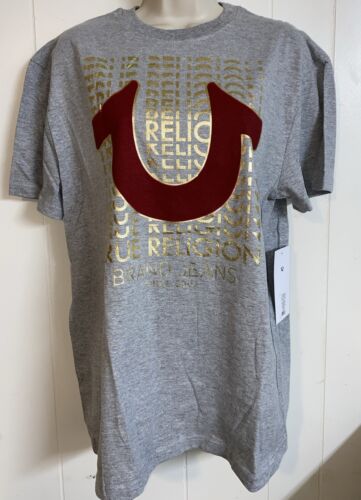 True Religion Tee Shirt  Gray Horseshoe Graphic Loungewear Large "Get It On"!!