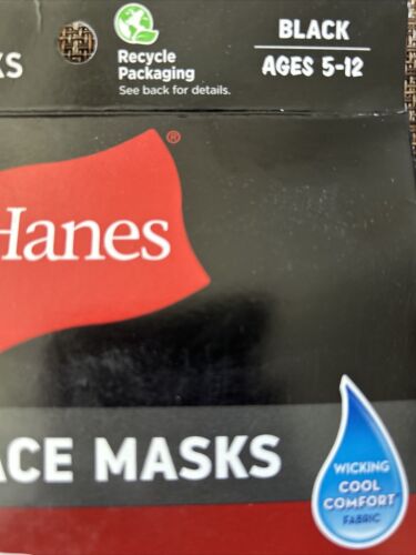 5 Hanes Face Masks 100% Cotton Reusable Washable Kids Ages 5-12 Black NEW