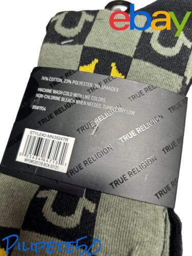 TRUE RELIGION MENS 2 PACK CREWS SOCKS BLACK -HORSESHOE SOCK SIZE 10-13 NWT!