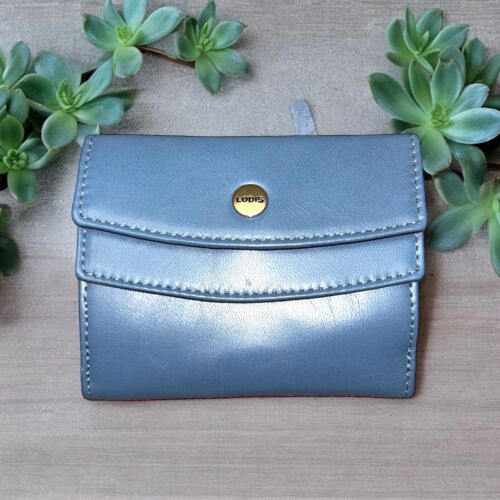 LODIS BLUE Classic Premium Leather RFID Double Flap-Snap Wallet Cardholder~GREAT