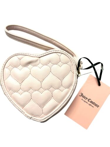 JUICY COUTURE WRISTLET-WALLET ~PINK FLAWLESS HEART ZIP AROUND~SMALL~GOLD HEART