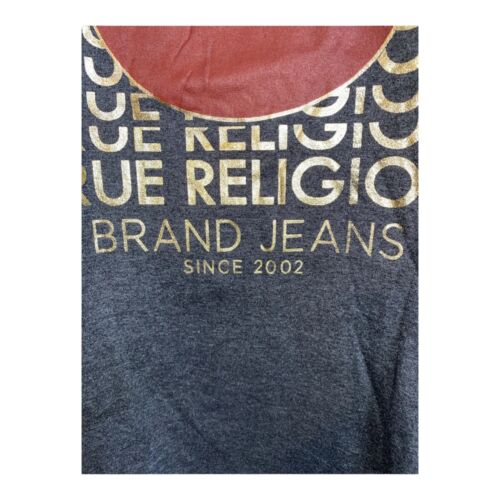 True Religion Gold Script Horseshoe Logo Charcoal Loungewear Tee Shirt Large