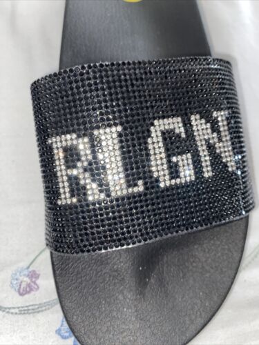 True Religion Meyer  Bling Silver Black Slides Slippers NEW- SIZE 9 WOMEN