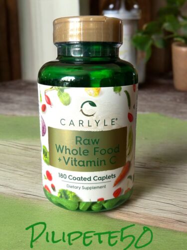 Carlyle Raw Whole Foods VIT C | 180 Coated Caplets | Dietary Supplement | Vegan,