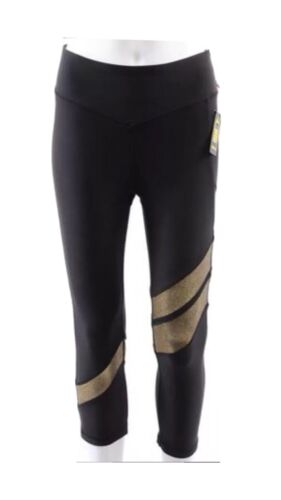 X BY GOTTEX Women Athletic or Multipurpose Sheer Sections leggings BLACK/GOLD