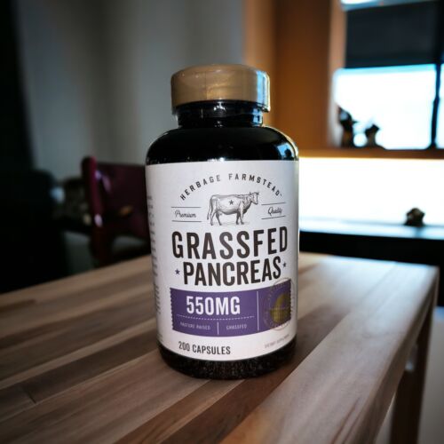 Grassfed Beef Pancreas 550mg 200 Capsules Non-GMO|by Herbage Farmstead~USA Tests