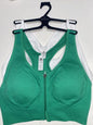 90 Degree By Reflex High Perform. GREEN/WHITE Zippered Sport  Bra 2 Set- LARGE