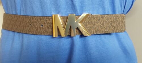 MICHAEL KORS BELT REVERSIBLE BROWN MINI MK LOGO TO BLACK MK GOLD MK BUCKLE NICE!