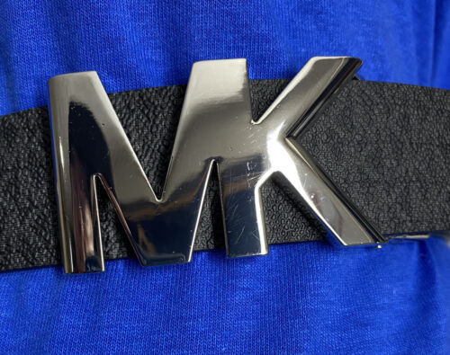 MICHAEL KORS BELT REVERSIBLE BLACK MK LOGO TO SOLID BROWN MK SILVER BUCKLE NICE!