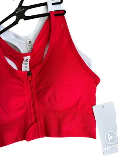 90 Degree By Reflex High Perform. RED/WHITE Full Sup.-Sport  Bra Set-Two Size. M