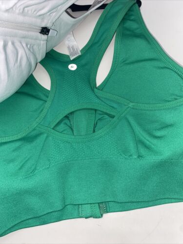 90 Degree By Reflex High Perform. GREEN/WHITE Zippered Sport  Bra 2 Set- LARGE