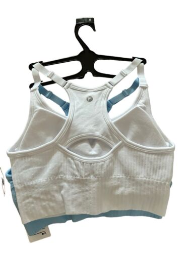 90 Degree By Reflex Seamless Noha Sports Bra~Blue & White ~Set of 2~Sze LARGE