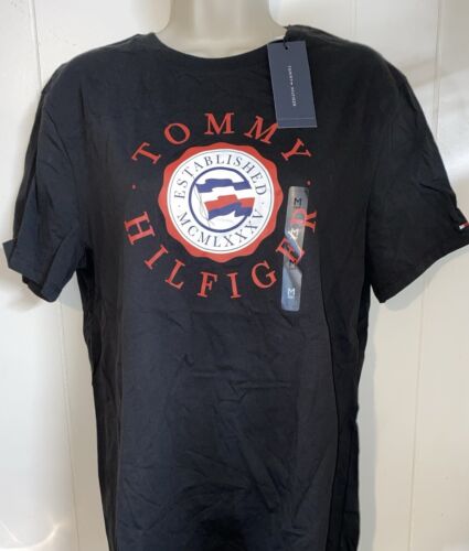 TOMMY HILFIGER TEE SHIRT BLACK 100% COTTON LARGE LOGO