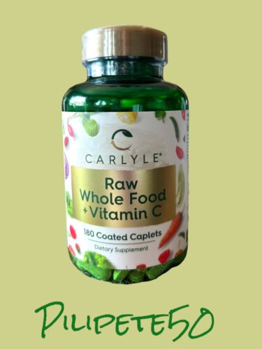 Carlyle Raw Whole Foods VIT C | 180 Coated Caplets | Dietary Supplement | Vegan,