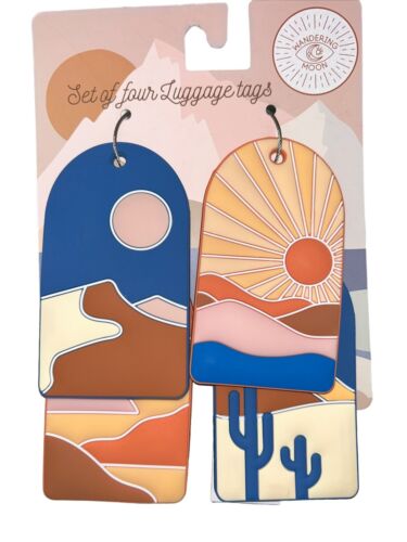 Wandering Moon l 4 pcs Luggage Tags Set l Mountains Views l Circular Rectangular