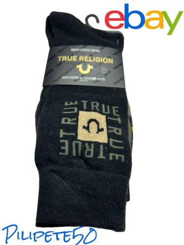 TRUE RELIGION MENS 2 PACK CREWS SOCKS BLACK -HORSESHOE SOCK SIZE 10-13 NWT!