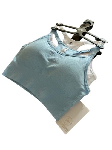 90 Degree By Reflex Seamless Noha Sports Bra~Blue & White ~Set of 2~Sze LARGE