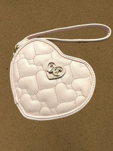 JUICY COUTURE WRISTLET-WALLET ~PINK FLAWLESS HEART ZIP AROUND~SMALL~GOLD HEART