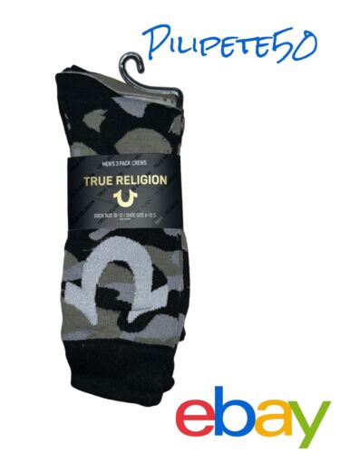 True Religion Camouflage Men's Crew Socks 3 Pack Shoe Size 6-12.5-