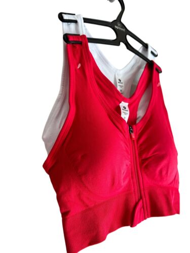 90 Degree By Reflex High Perform. RED/WHITE Full Sup.-Sport  Bra Set-Two Size. M