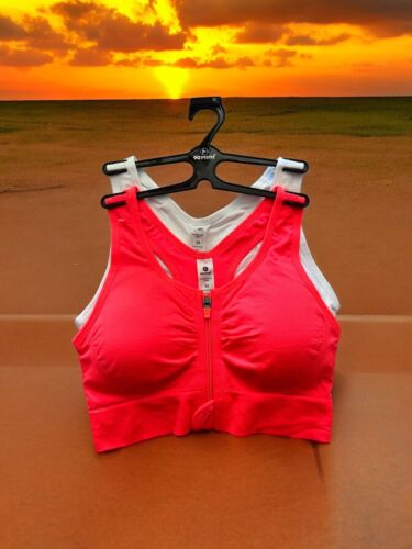 90 Degree By Reflex-Full Support Sport Bra-White/Coral-2 pck-Regular-ALL SIZES!