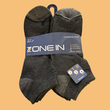 Zone In Athletic Men’s Cushion No Show Socks Supportive Size 10-13 Pack of 6~NWT