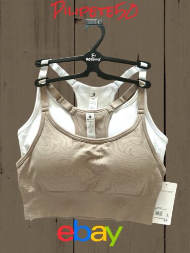 90 Degree By Reflex Seamless Noha Sports Bra~ Beige & White ~Set of 2~Sze LARGE