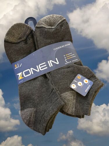 Zone In Athletic Men’s Cushion No Show Socks Supportive Size 10-13 Pack of 6~NWT