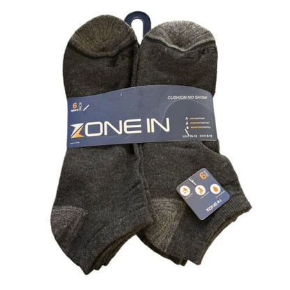 Zone In Athletic Men’s Cushion No Show Socks Supportive Size 10-13 Pack of 6~NWT