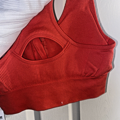 90 Degree By Reflex High Perform. RED/WHITE Full Sup.-Sport  Bra Set-Two Size. M